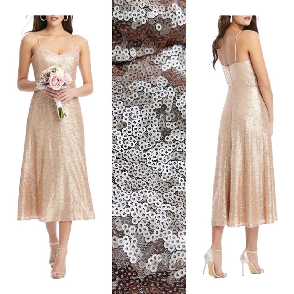 Dessy collection rose gold sequin bridesmaid dress size 10 - Picture 2 of 13